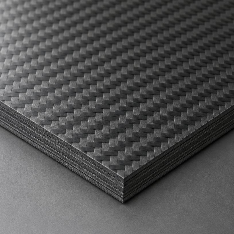 Woven carbon fibre composite surface and layered edge