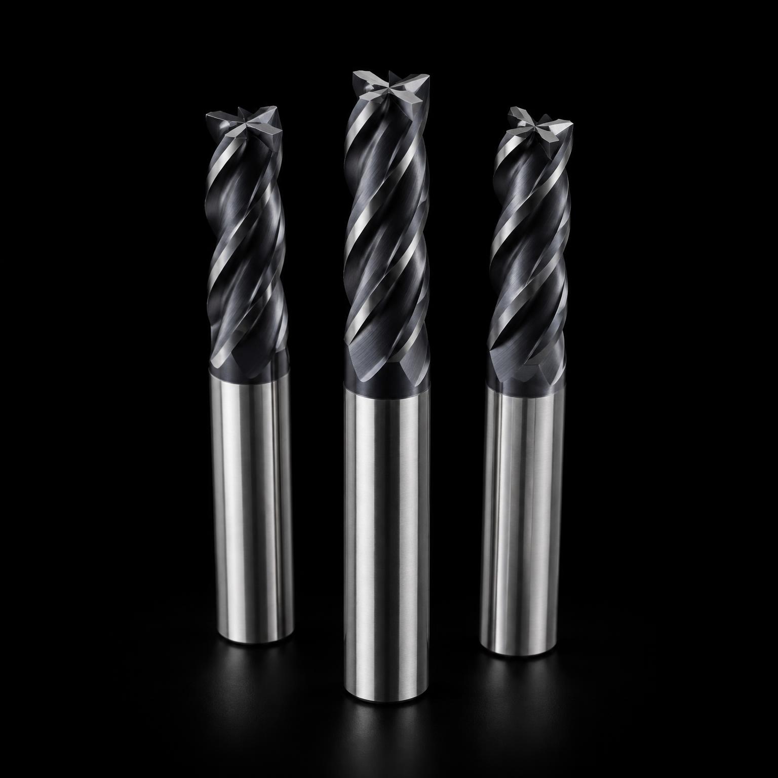 Three coated solid carbide compression router bits with polished 10 mm shanks