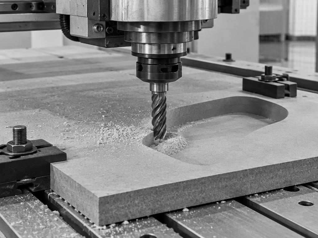 CNC router cutting a precise pocket into MDF